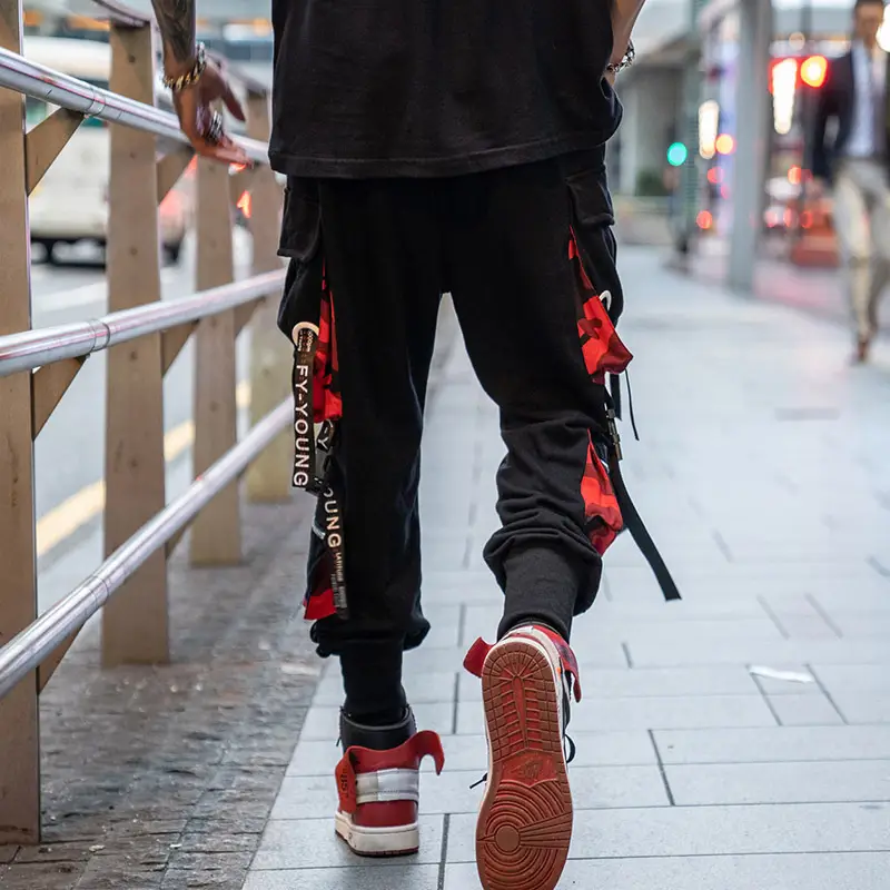 Men Black Korean Style Hip-hop Cargo Pants - Image 5