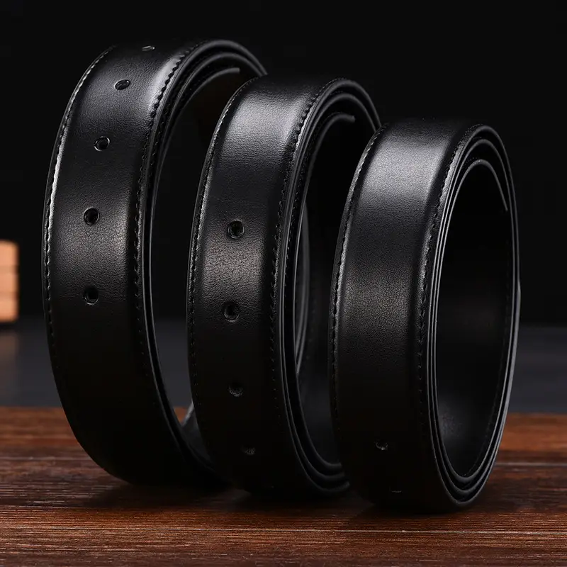 Men's Genuine Leather Belt Black 3.2" Pin Buckle - Image 4
