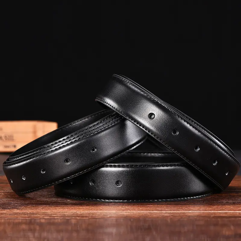 Men's Genuine Leather Belt Black 3.2" Pin Buckle - Image 5