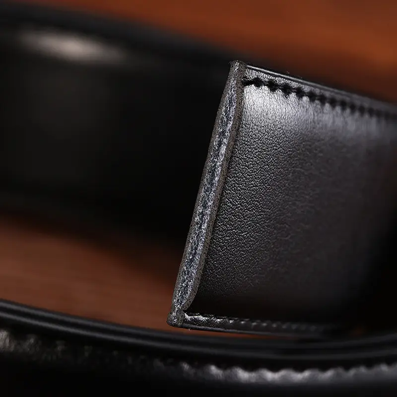Men's Genuine Leather Belt Black 3.2" Pin Buckle - Image 6
