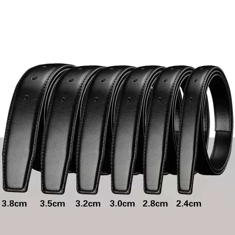 Men's Genuine Leather Belt Black 3.2" Pin Buckle - Image 7