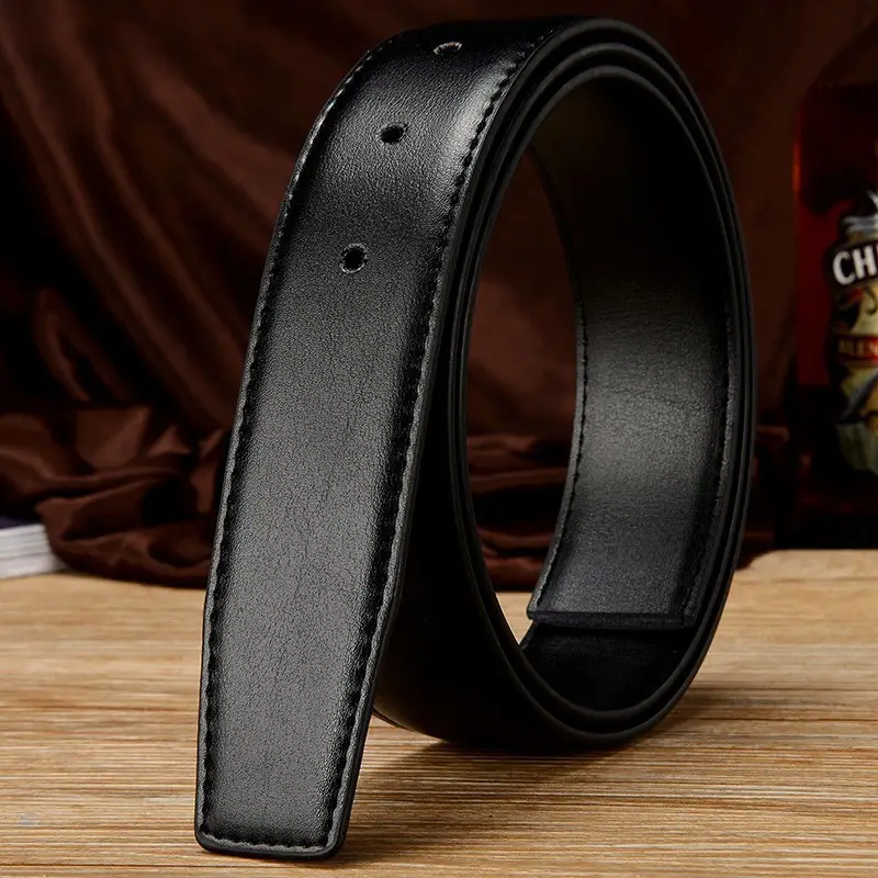 Men's Genuine Leather Belt Black 3.2" Pin Buckle - Image 2