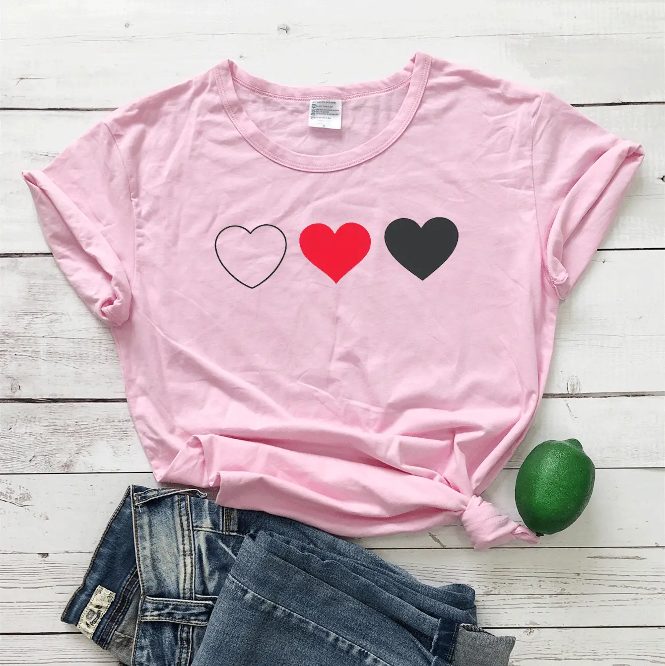 Valentine T-Shirt Grey Heart Print Short Sleeve - Image 6
