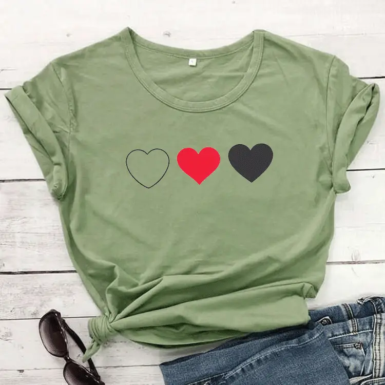 Valentine T-Shirt Grey Heart Print Short Sleeve - Image 4
