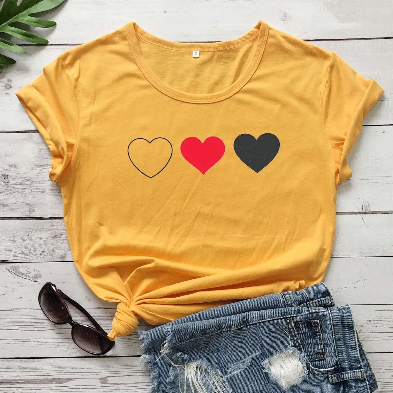 Valentine T-Shirt Grey Heart Print Short Sleeve - Image 5