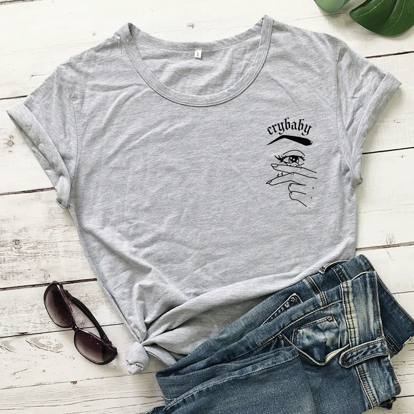 Gray T-Shirt with "Tears" Print Small Design - Image 3