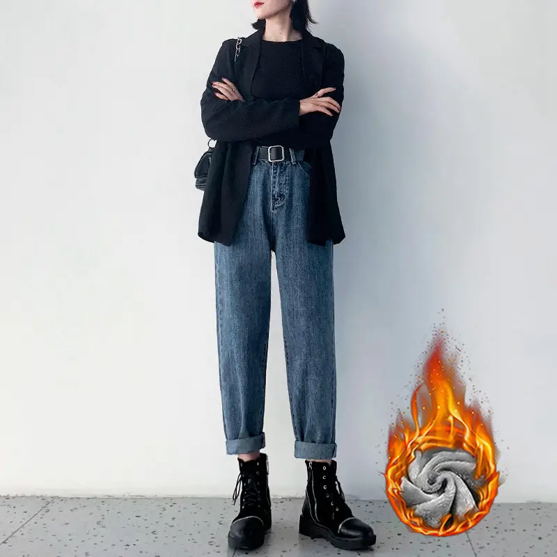 Fleece Lined Wide Leg Jeans 2020 Winter Slimming - Image 3