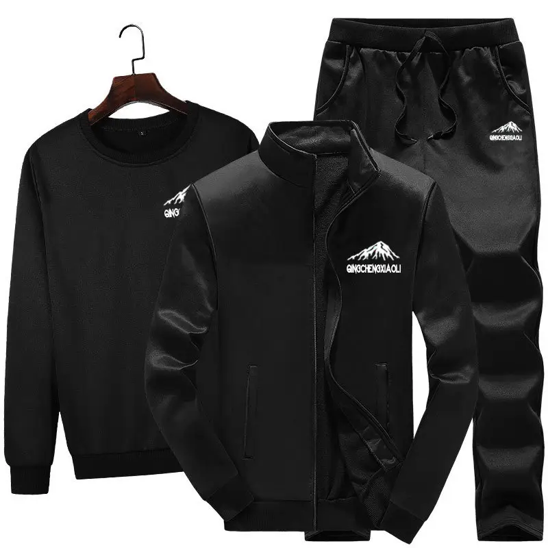 Men Black 3-Piece Sweatshirt Track Suit Spring Autumn - Image 2