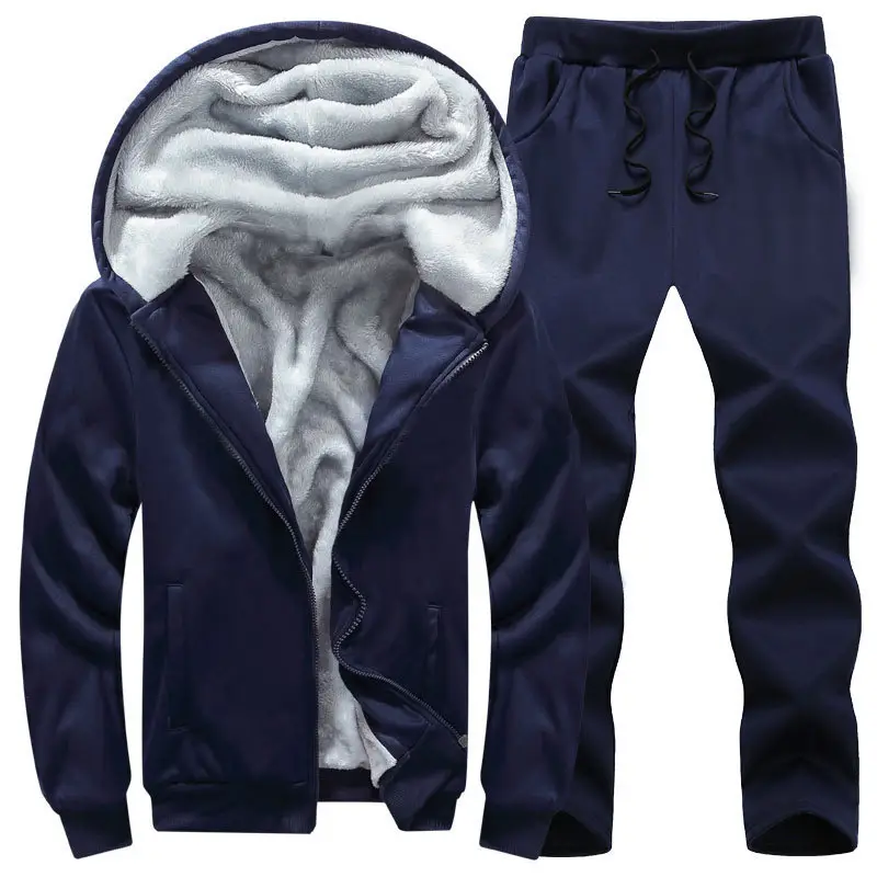 Men Velvet Hooded Sweatset Black Winter Plus - Image 3