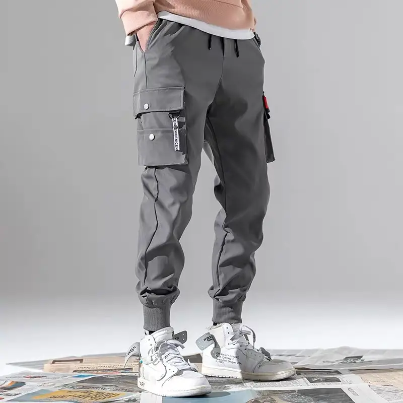 Men's Black Casual Cropped Foot-toe Pants Large - Image 5