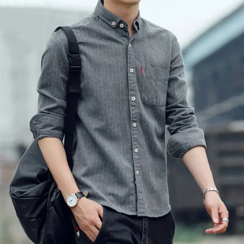 Men's Long Sleeve Striped Shirt Blue Slim Fit 2020 - Image 8