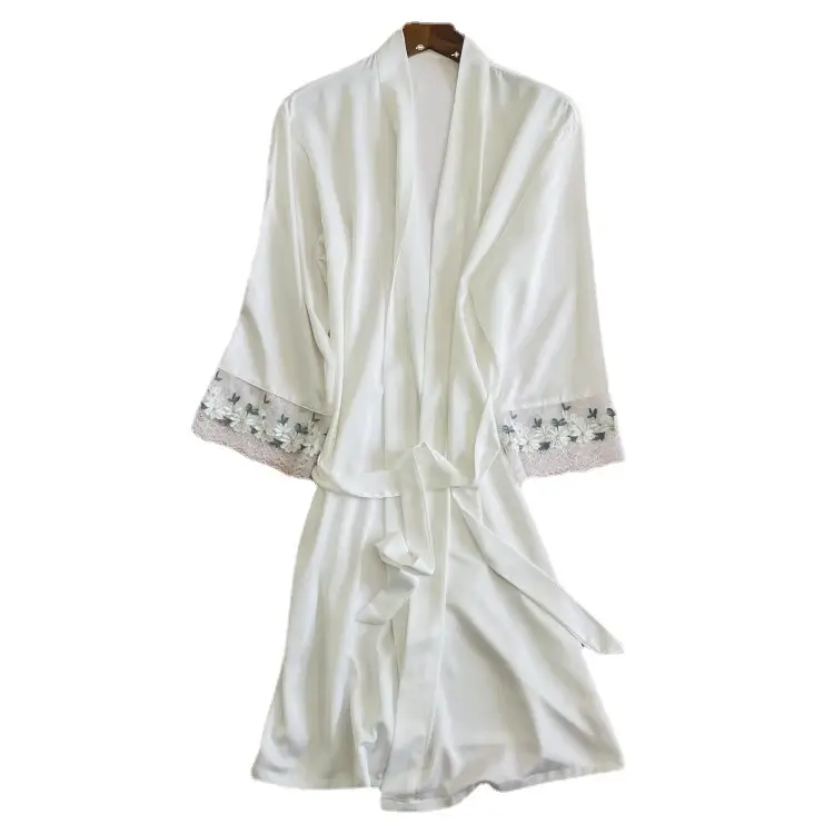 White Embroidered Silk Nightgown for Women - Image 9