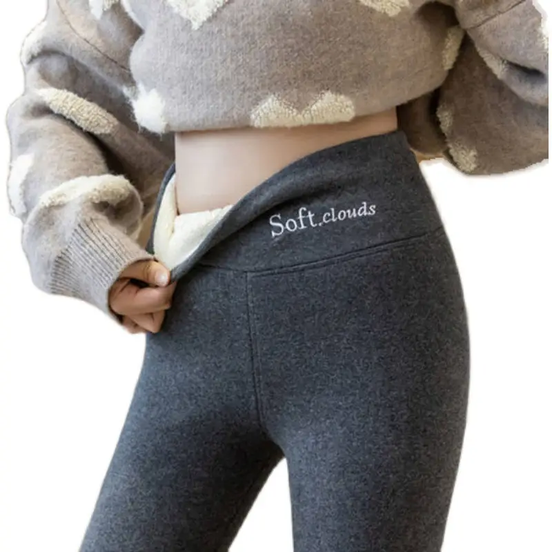 Women's Lamb Fleece Leggings Gray Winter Warm Outerwear - Image 8