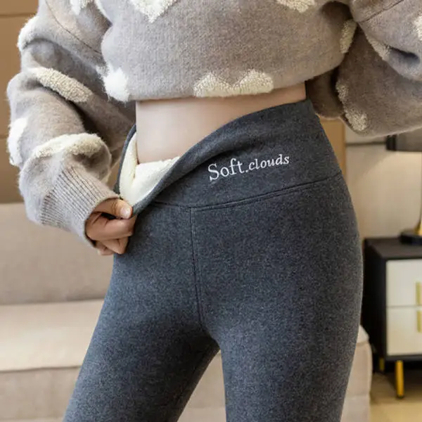 Women's Lamb Fleece Leggings Gray Winter Warm Outerwear - Image 2