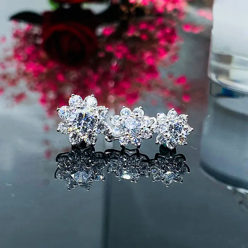 Sunflower Drill Earrings Set with Three Flowers Imitation - Image 3