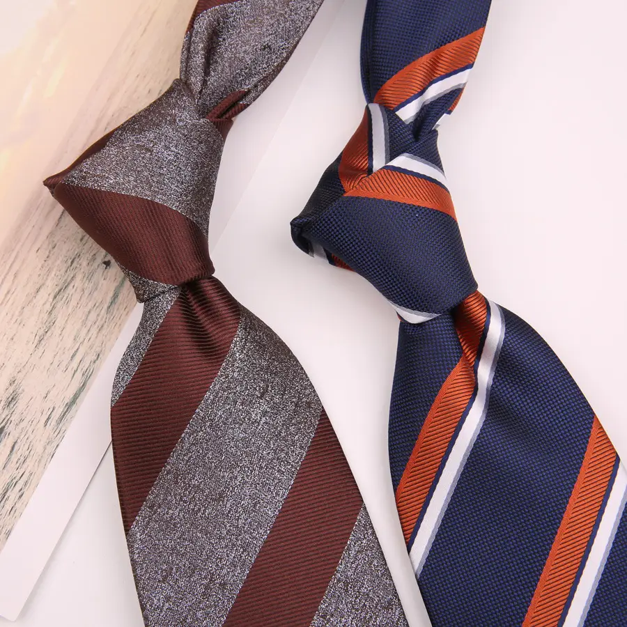 Men's 8cm Striped Hand Tie Navy Blue - Image 9