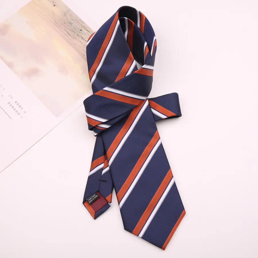 Men's 8cm Striped Hand Tie Navy Blue - Image 11