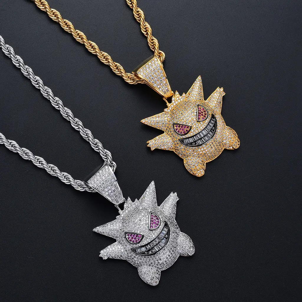 European American Pokemon Full Diamond Necklace 18K Gold Plated — feature 15