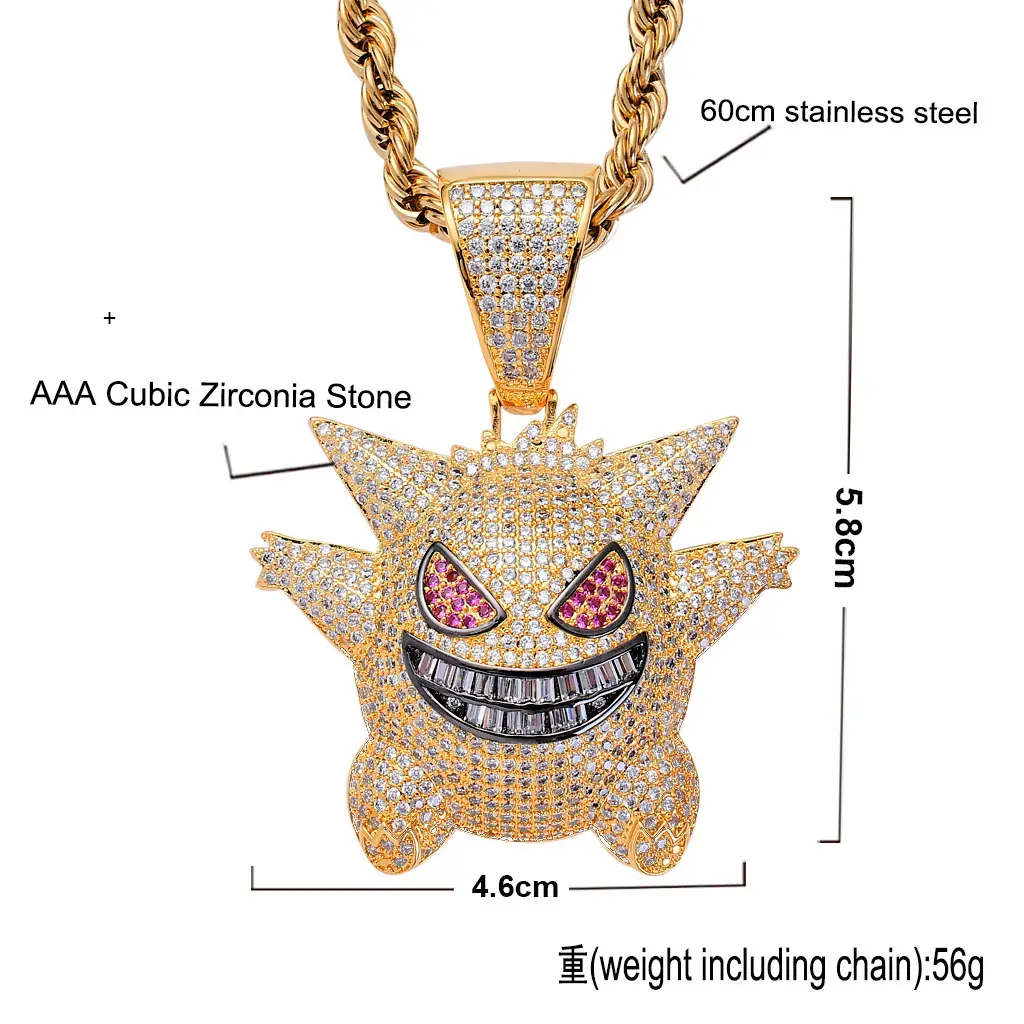 European American Pokemon Full Diamond Necklace 18K Gold Plated — feature 7