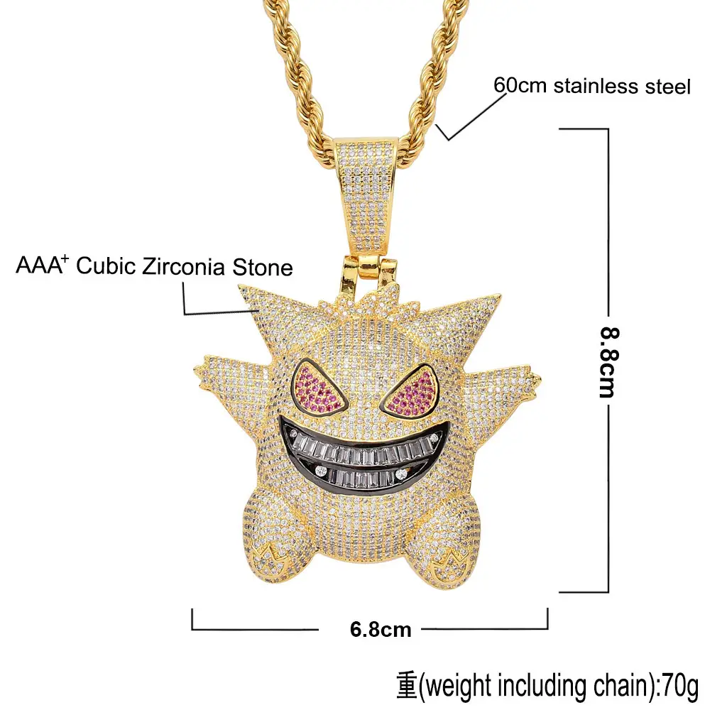 European American Pokemon Full Diamond Necklace 18K Gold Plated — feature 8