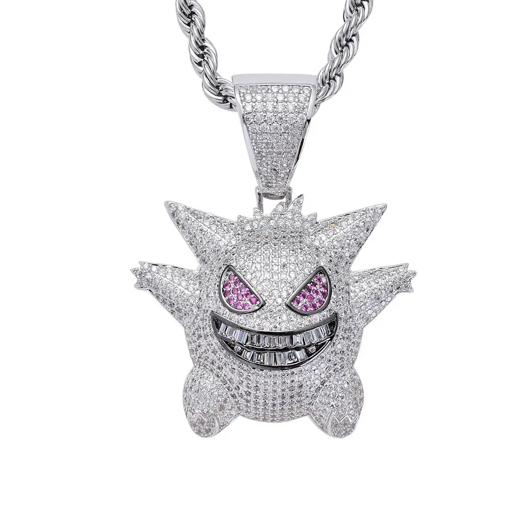 European American Pokemon Full Diamond Necklace 18K Gold Plated — feature 9