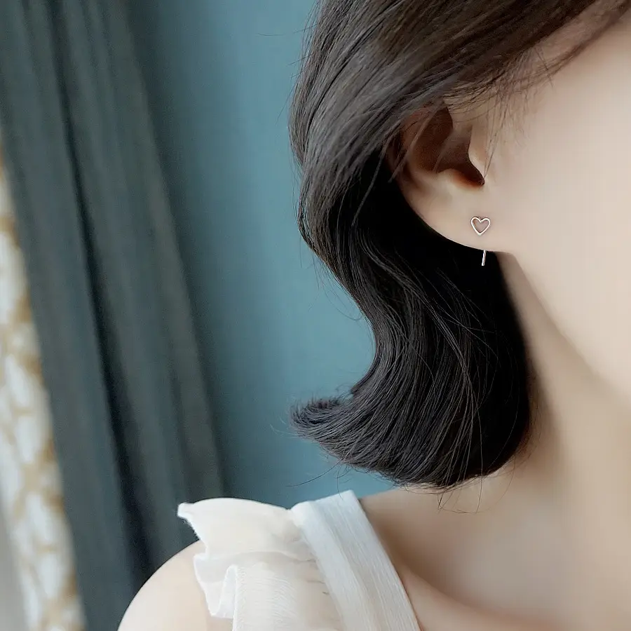 Cut Out Heart Ear Sticks for Women Silver - Image 2