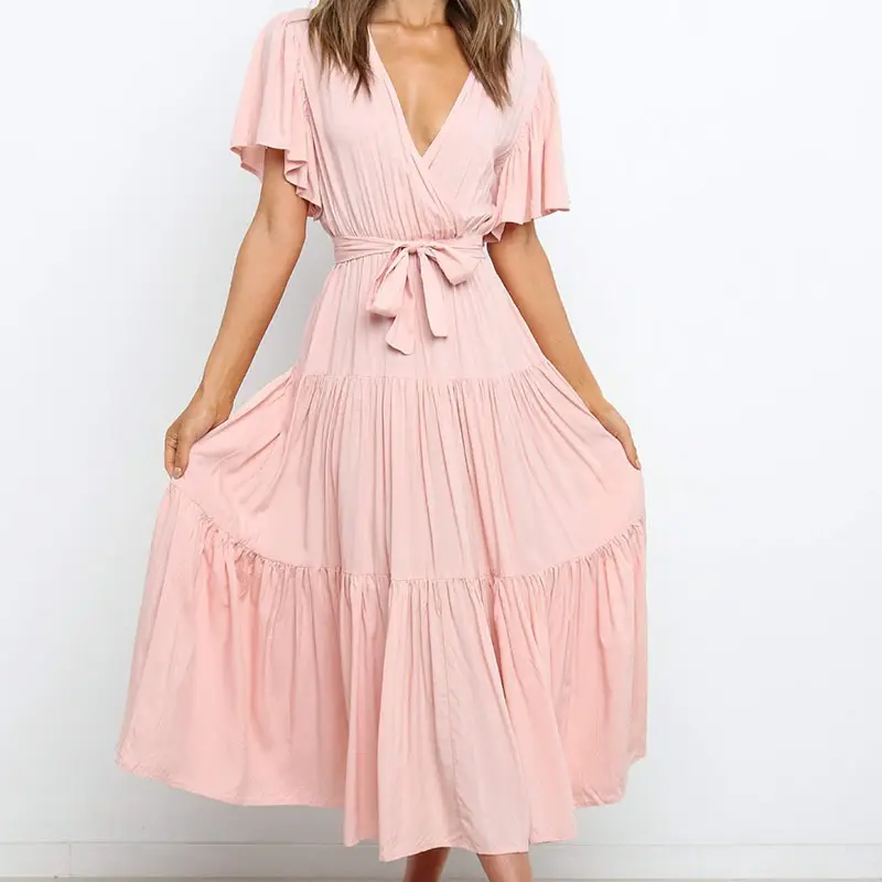 Blue Tiered V-Neck Dress for Women