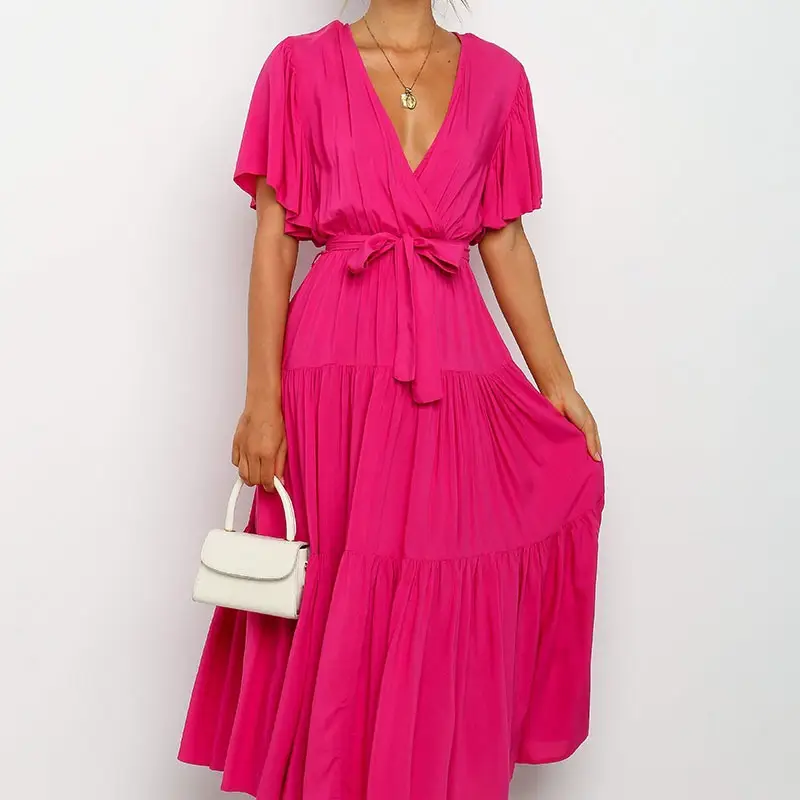 Blue Tiered V-Neck Dress for Women