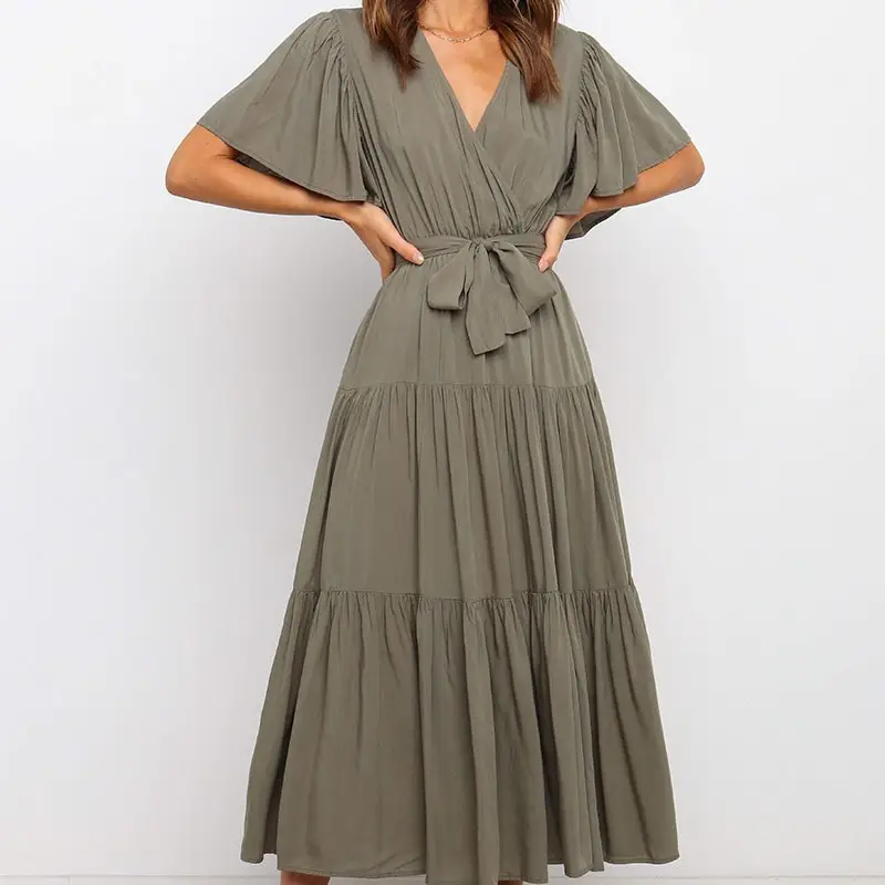 Blue Tiered V-Neck Dress for Women