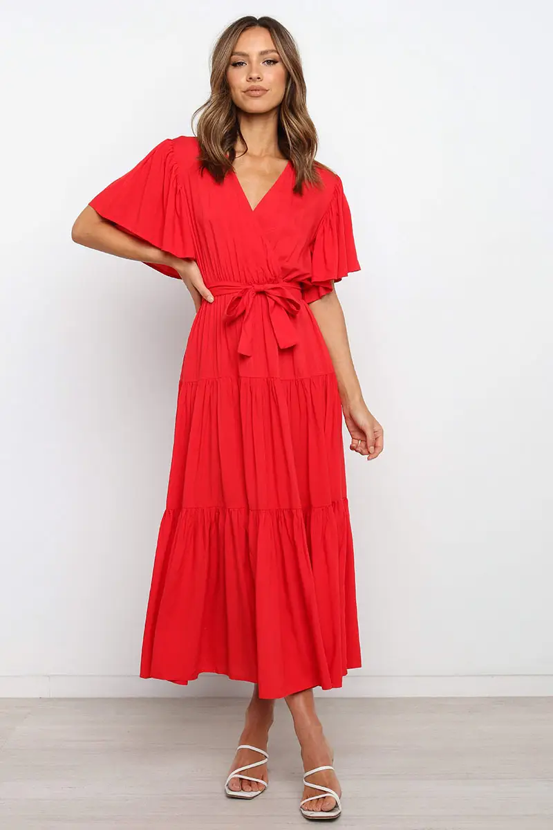 Blue Tiered V-Neck Dress for Women — feature 13