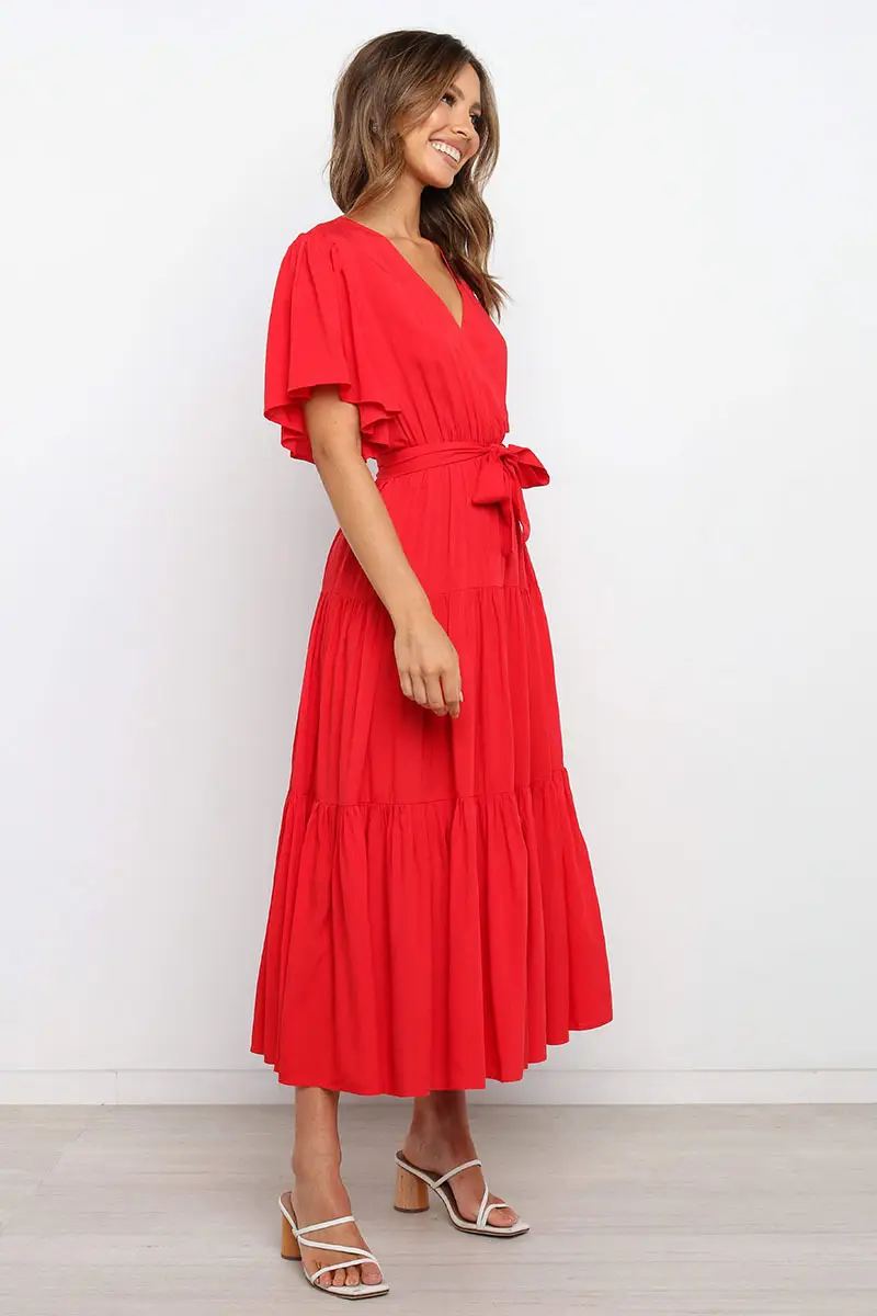 Blue Tiered V-Neck Dress for Women — feature 15