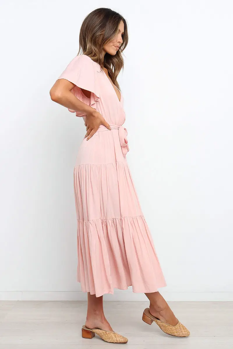 Blue Tiered V-Neck Dress for Women — feature 30