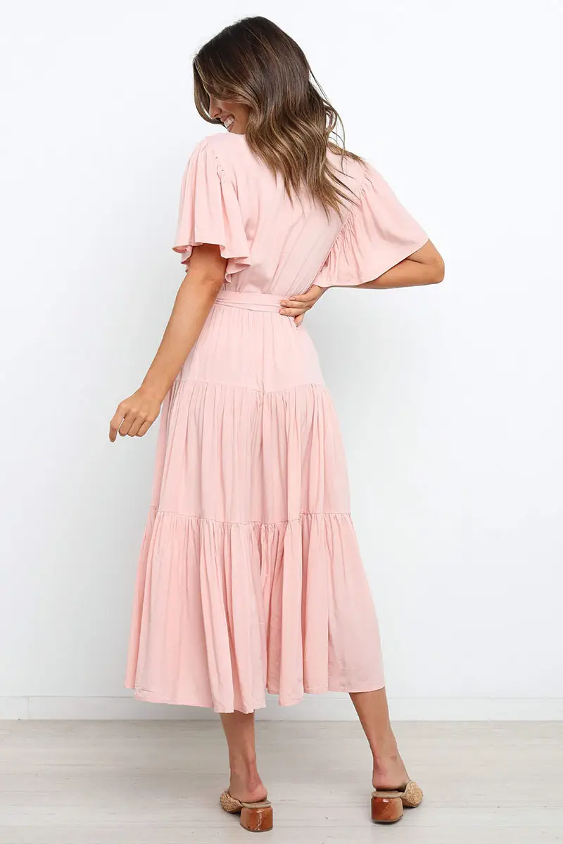 Blue Tiered V-Neck Dress for Women — feature 32