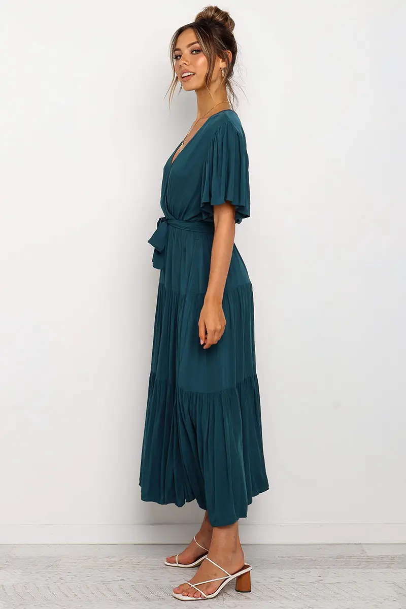Blue Tiered V-Neck Dress for Women — feature 7