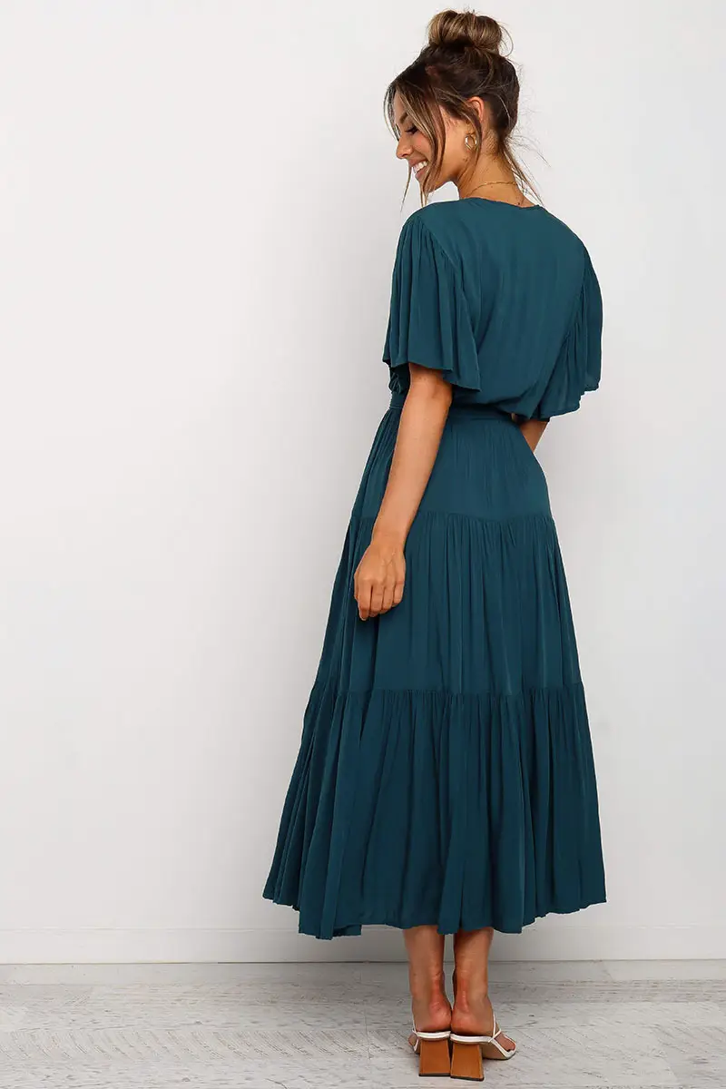 Blue Tiered V-Neck Dress for Women — feature 8