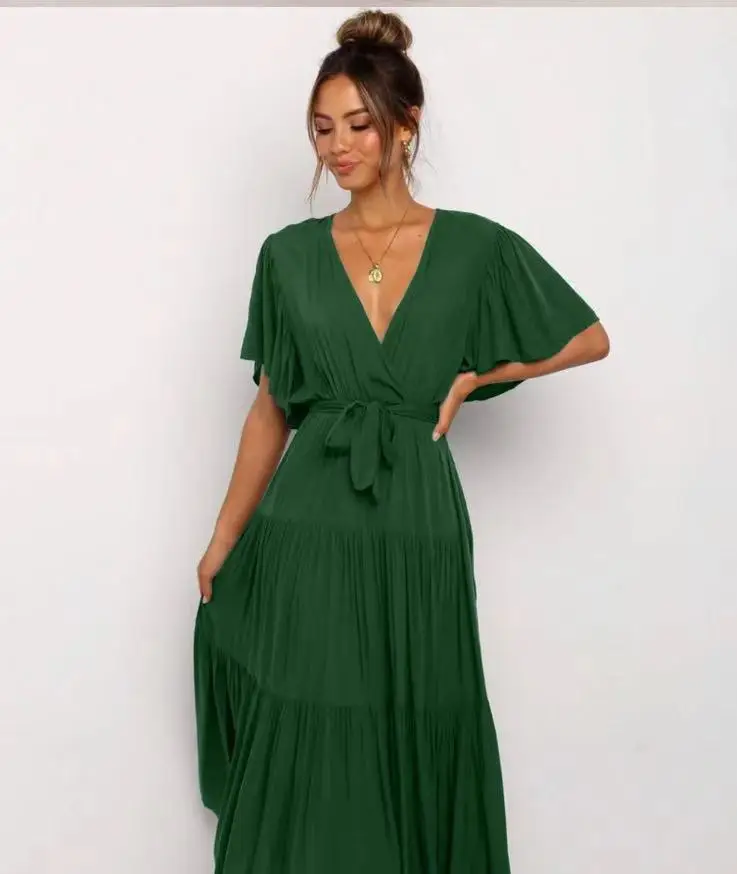 Blue Tiered V-Neck Dress for Women