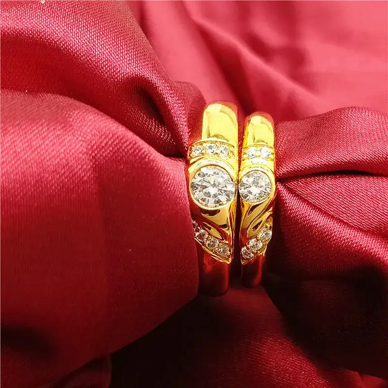 Vietnam Sand Gold Heart Ring with Diamond for Couples
