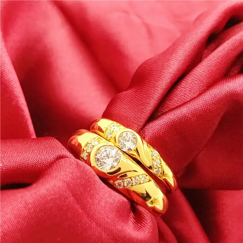Vietnam Sand Gold Heart Ring with Diamond for Couples