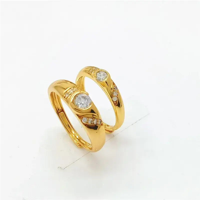 Vietnam Sand Gold Heart Ring with Diamond for Couples