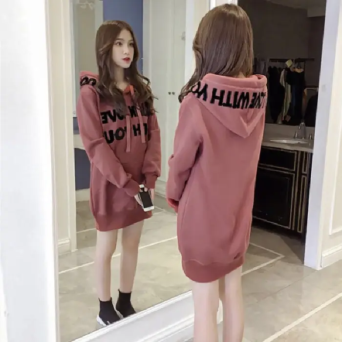 Women's Fleece Hoodie Korean Style Loose Fit Pink