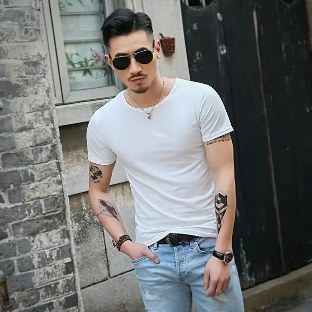 Men V-Neck T-Shirt Green Casual Wear 2020 - Image 2