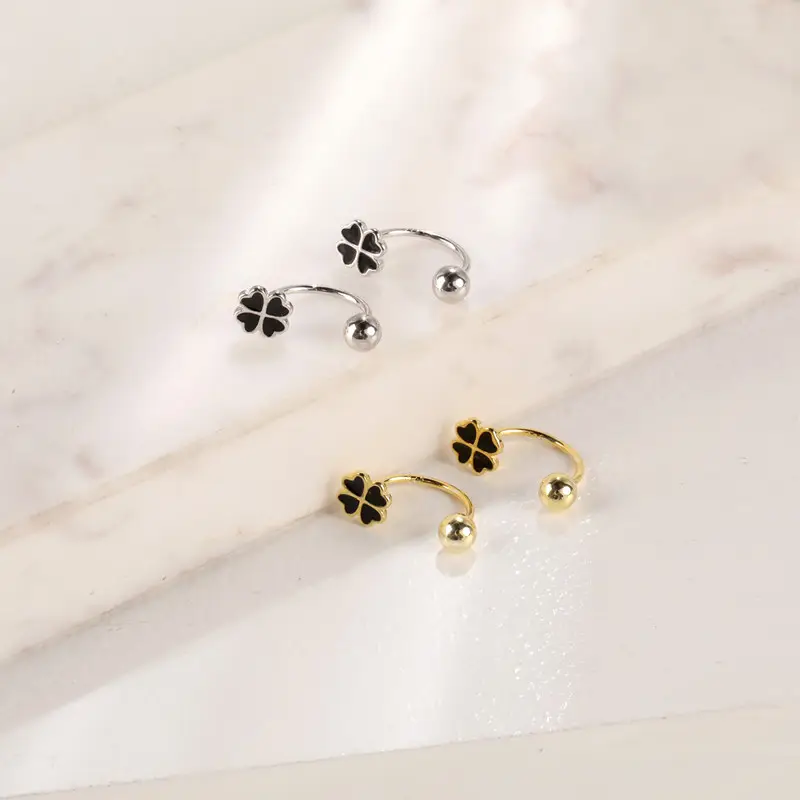 S925 Gold Clover Earrings for Women - Image 3