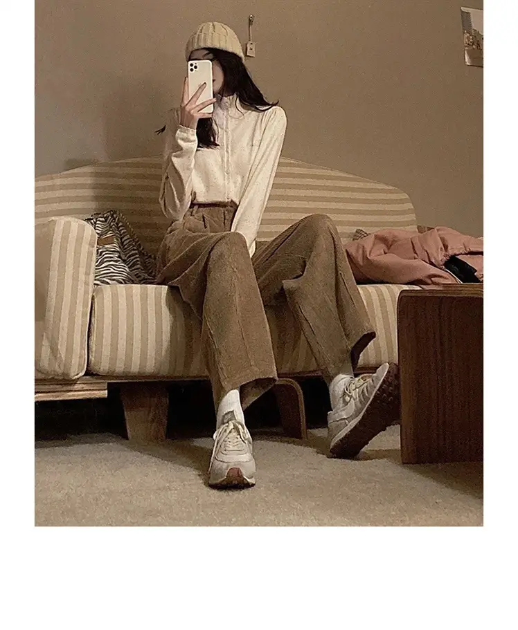 Women Corduroy Loose Pants Winter Warm Drapey Pants — feature 3