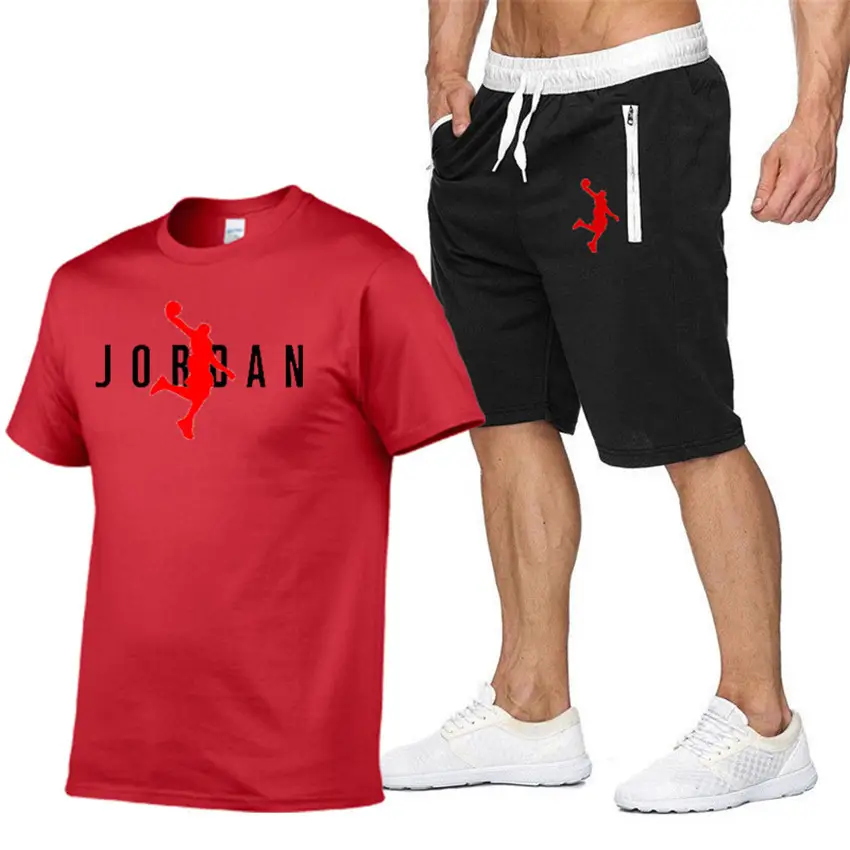 Men Printed Jordan T-Shirt & Shorts Set Light Blue Black