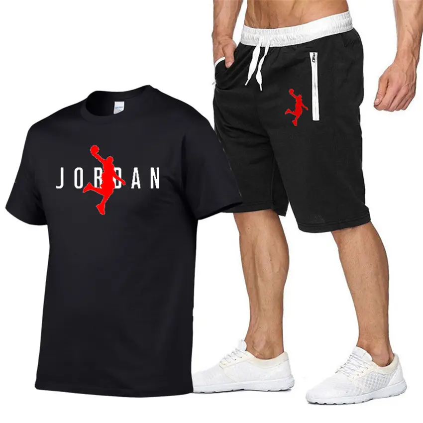 Men Printed Jordan T-Shirt & Shorts Set Light Blue Black