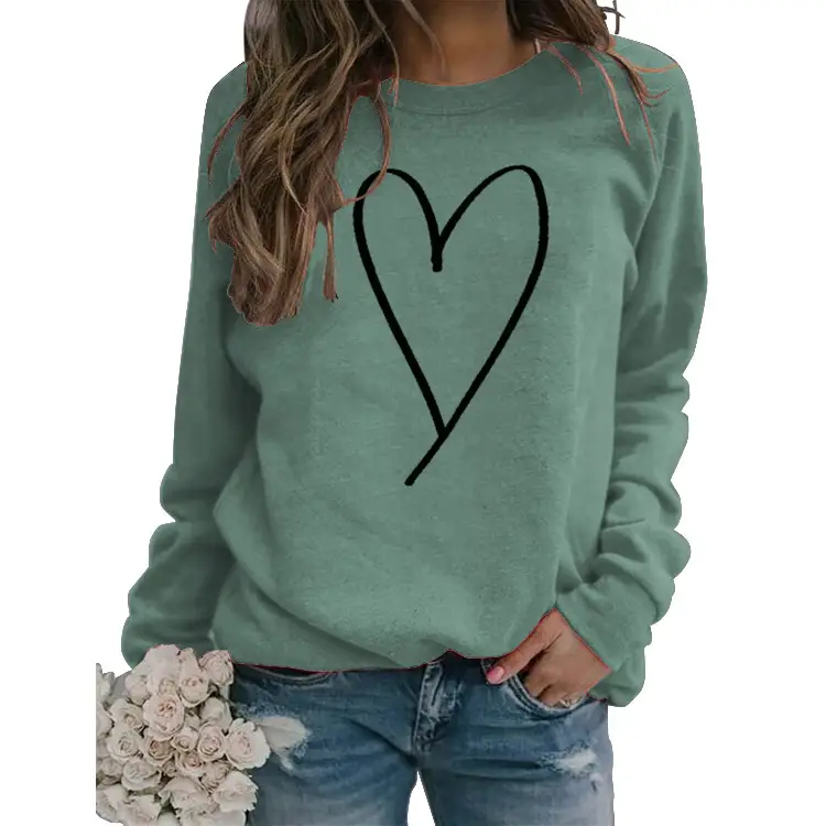 Women's Red Heart Print Long Sleeve Sweatshirt - Image 15