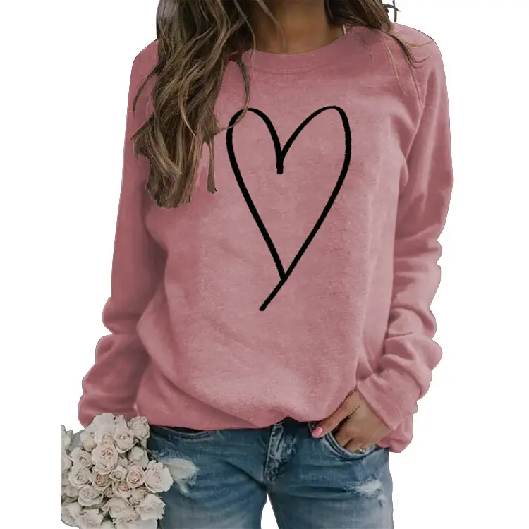 Women's Red Heart Print Long Sleeve Sweatshirt - Image 16