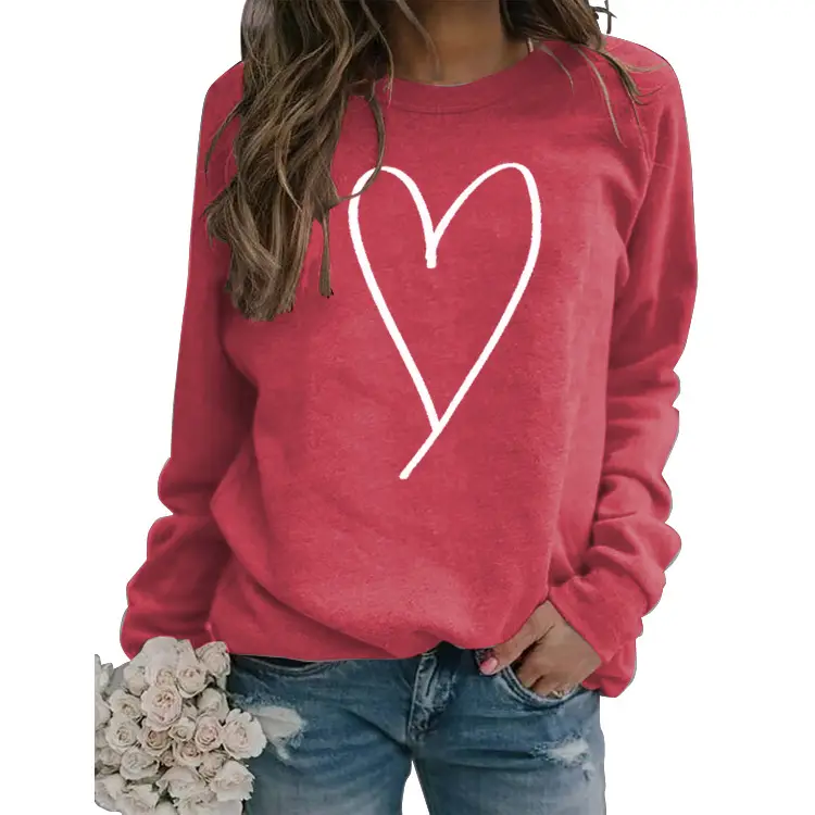 Women's Red Heart Print Long Sleeve Sweatshirt - Image 17