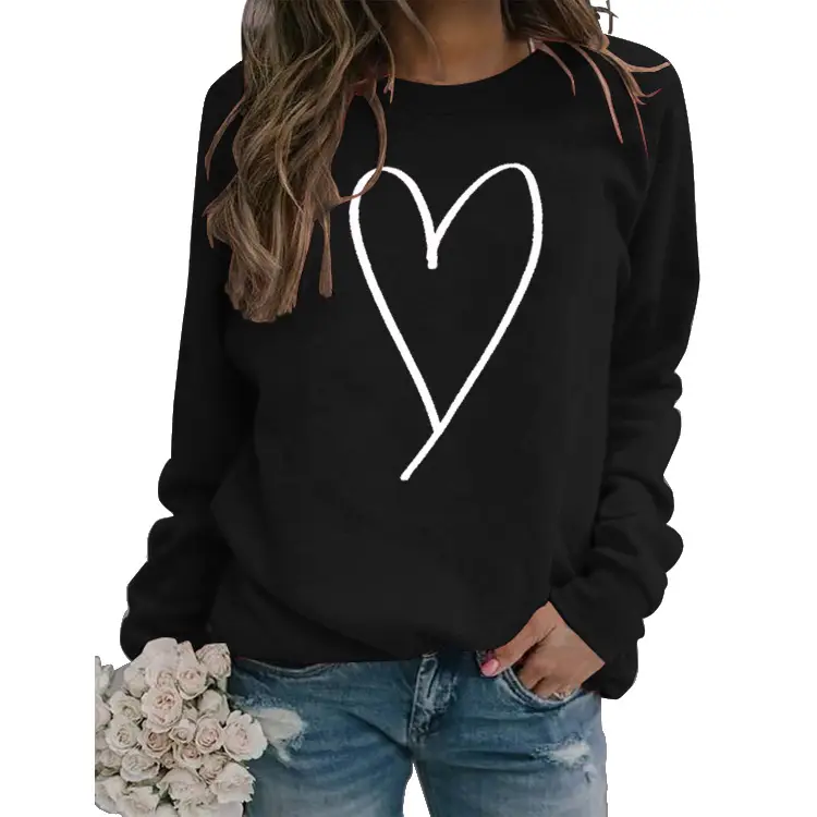 Women's Red Heart Print Long Sleeve Sweatshirt - Image 18