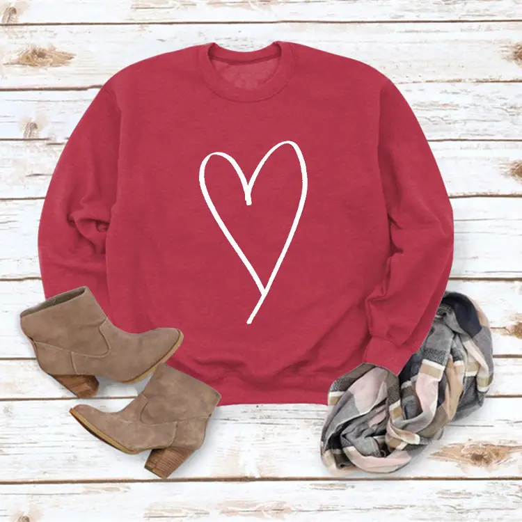 Women's Red Heart Print Long Sleeve Sweatshirt - Image 10